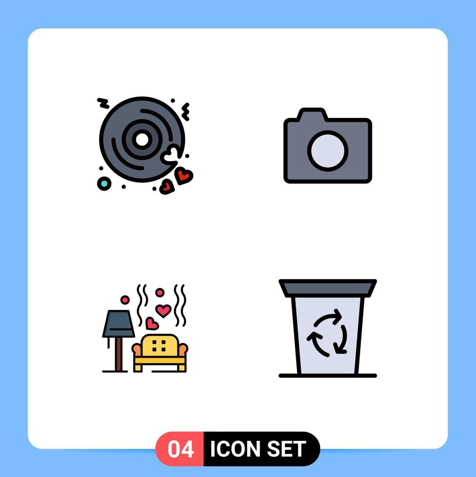 4 Creative Icons Modern Signs and Symbols of disk sofa wedding photo heart Editable Vector Design Elements