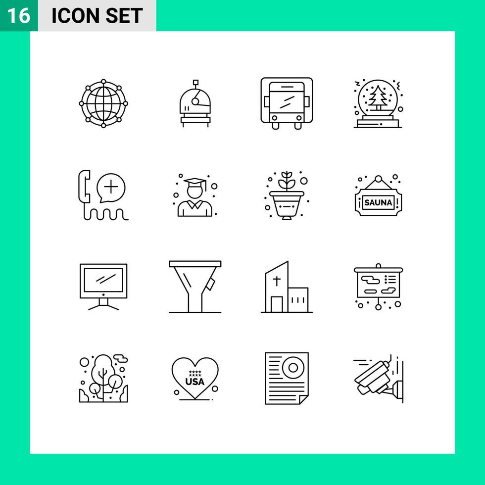 Set of 16 Modern UI Icons Symbols Signs for help add delivery tree snow Editable Vector Design Elements