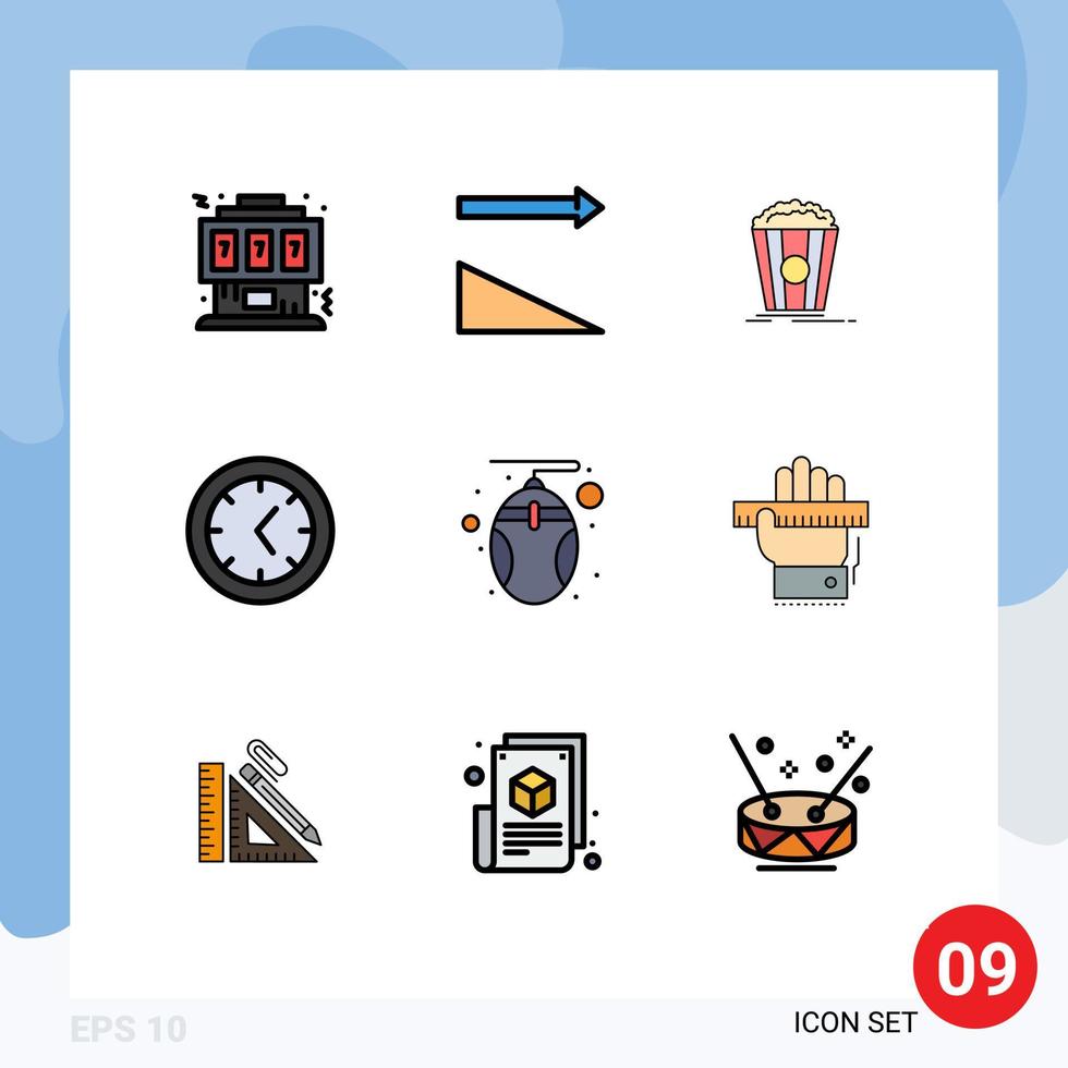 Mobile Interface Filledline Flat Color Set of 9 Pictograms of technology hardware popcorn computer tools Editable Vector Design Elements