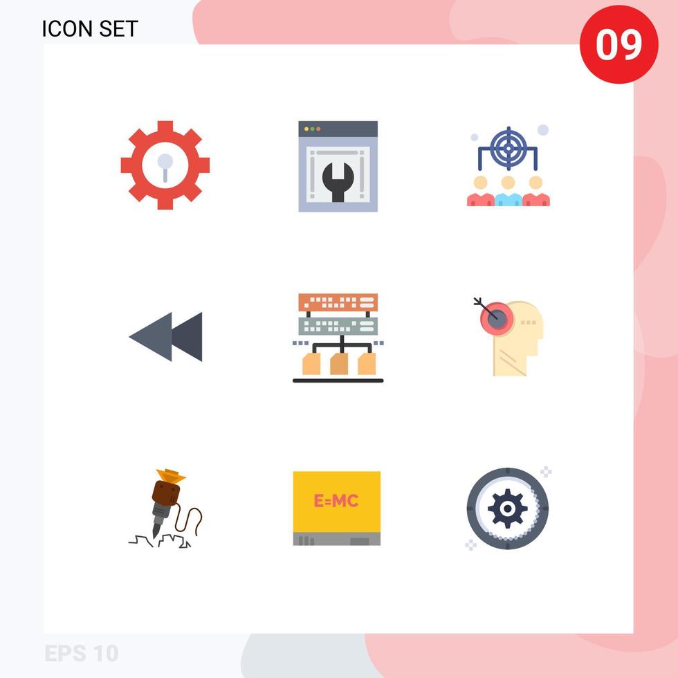 Universal Icon Symbols Group of 9 Modern Flat Colors of data rewind business reverse arrow Editable Vector Design Elements