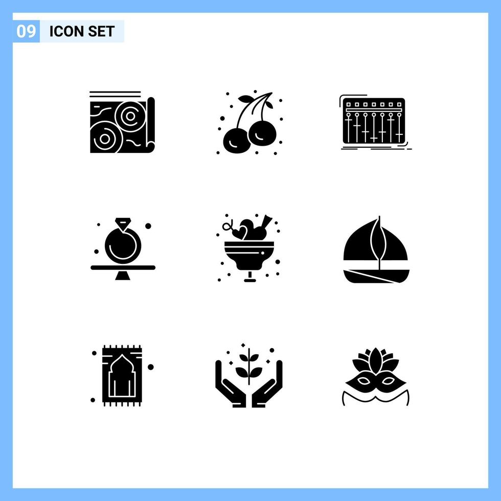 Universal Icon Symbols Group of 9 Modern Solid Glyphs of gavel present console diamond studio Editable Vector Design Elements