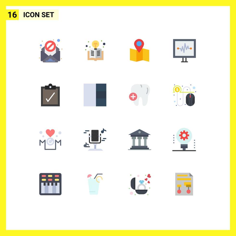 Mobile Interface Flat Color Set of 16 Pictograms of layout task map complete pulse Editable Pack of Creative Vector Design Elements