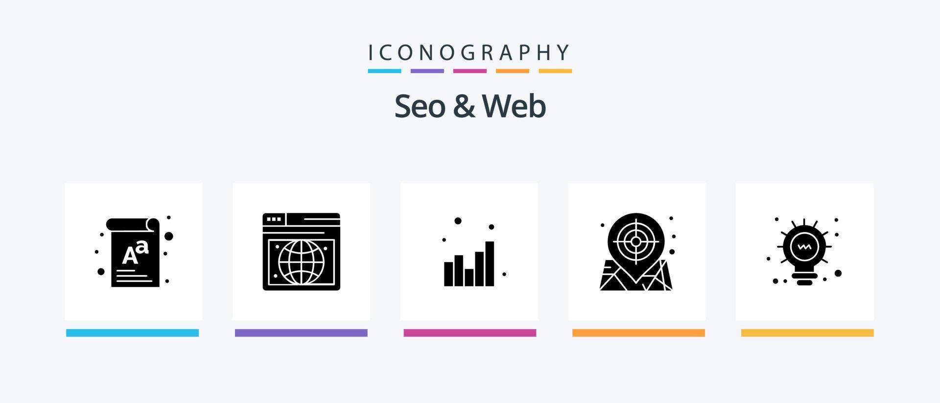 Seo and Web Glyph 5 Icon Pack Including bulb. web. chart. web. location. Creative Icons Design vector