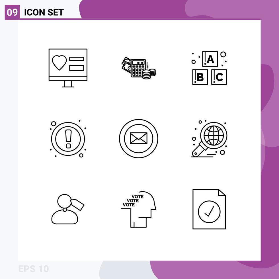 Group of 9 Outlines Signs and Symbols for business user balance ui attention Editable Vector Design Elements