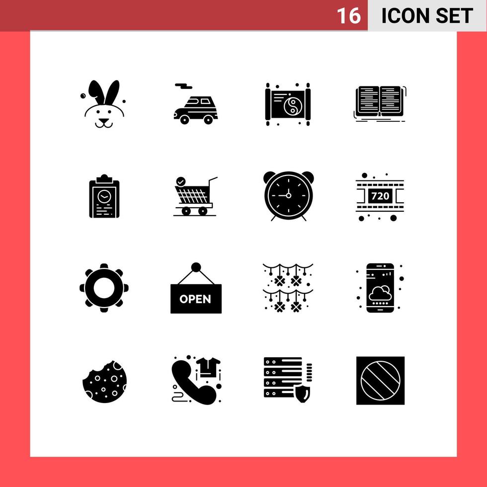 16 User Interface Solid Glyph Pack of modern Signs and Symbols of plan clipboard new study education Editable Vector Design Elements