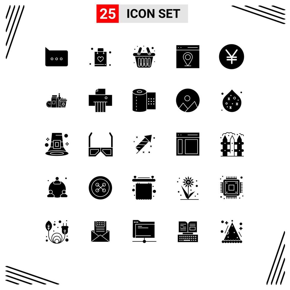 Stock Vector Icon Pack of 25 Line Signs and Symbols for food coins cart yen map Editable Vector Design Elements