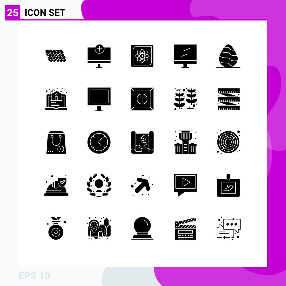 25 User Interface Solid Glyph Pack of modern Signs and Symbols of easter display hardware computer data Editable Vector Design Elements