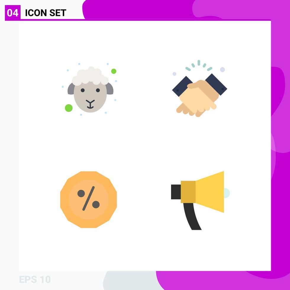Universal Icon Symbols Group of 4 Modern Flat Icons of face credit sheep hand percent Editable Vector Design Elements