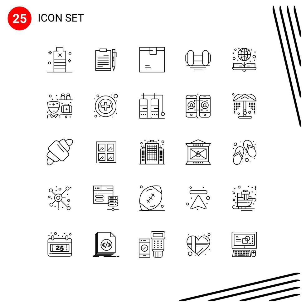 25 iconos creativos signos y símbolos modernos de elementos de diseño de vector editables de caja de productos de archivo de producto con mancuernas