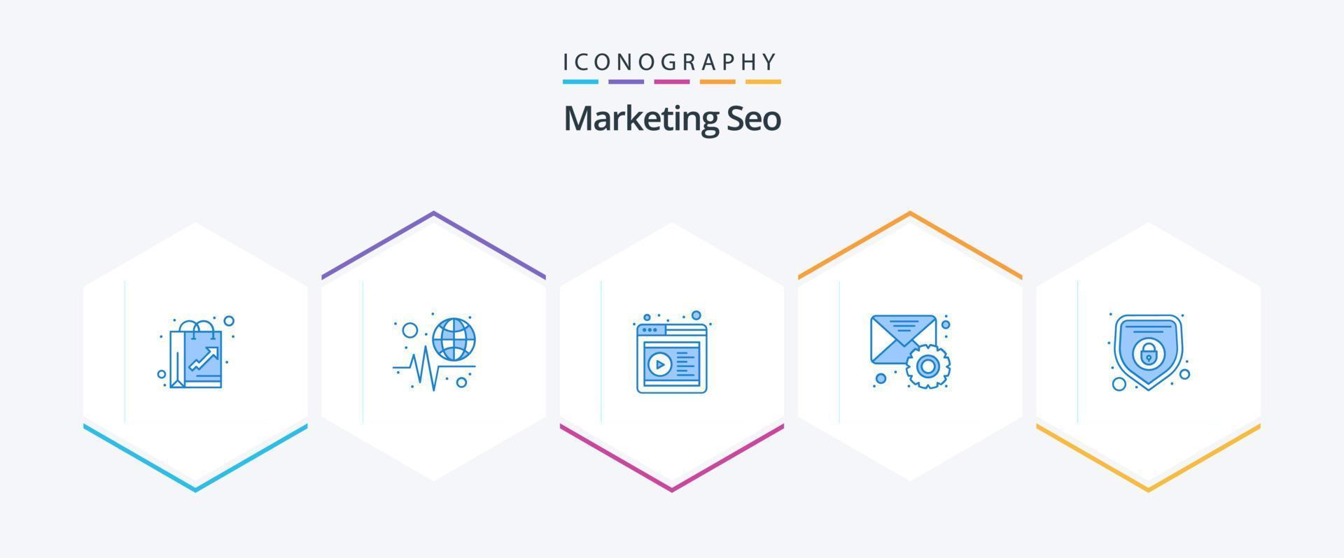 Marketing Seo 25 Blue icon pack including network. settings. trends. mail. website vector