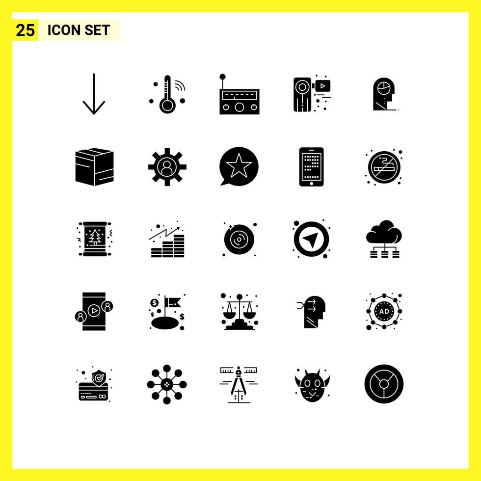 Modern Set of 25 Solid Glyphs and symbols such as man human music film video Editable Vector Design Elements