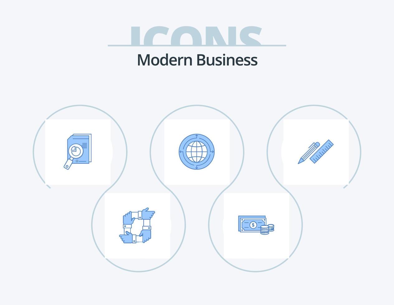 Modern Business Blue Icon Pack 5 Icon Design. graph. chart. finance. analytics. analysis vector