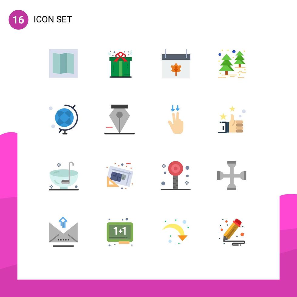 Group of 16 Modern Flat Colors Set for delete globe date geography tree Editable Pack of Creative Vector Design Elements