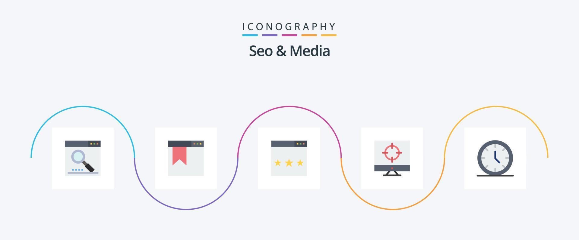 Seo and Media Flat 5 Icon Pack Including targeting. seo. website. business. ranking vector