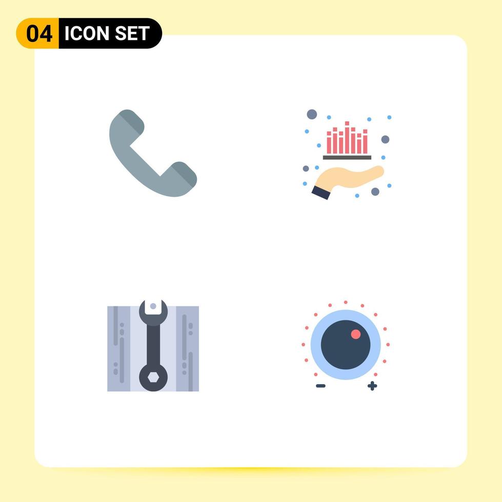 Modern Set of 4 Flat Icons and symbols such as call wrench telephone management repair Editable Vector Design Elements