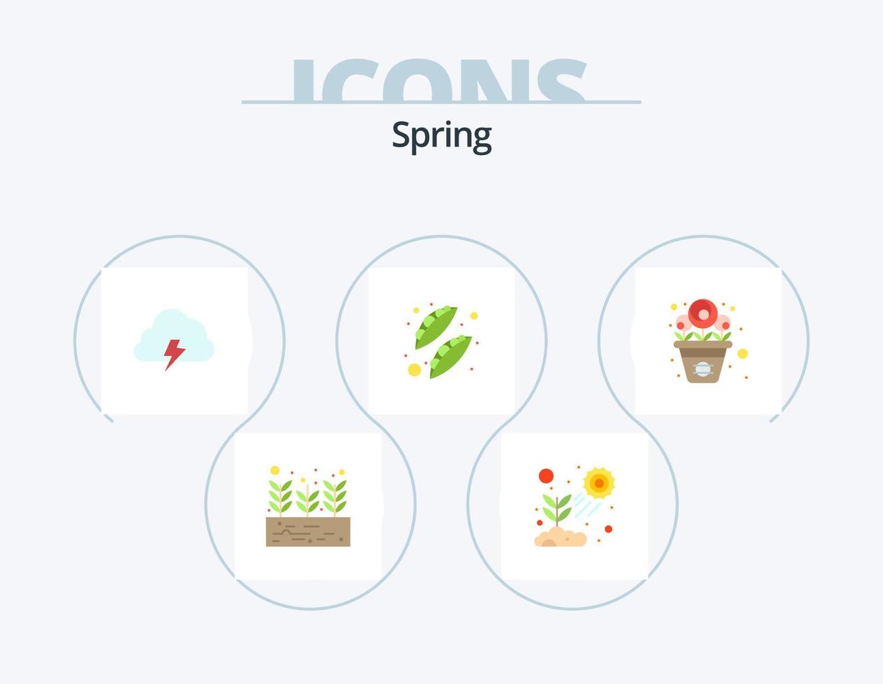 paquete de iconos planos de primavera 5 diseño de iconos. alimento. guisantes. creciente. frijoles. primavera vector