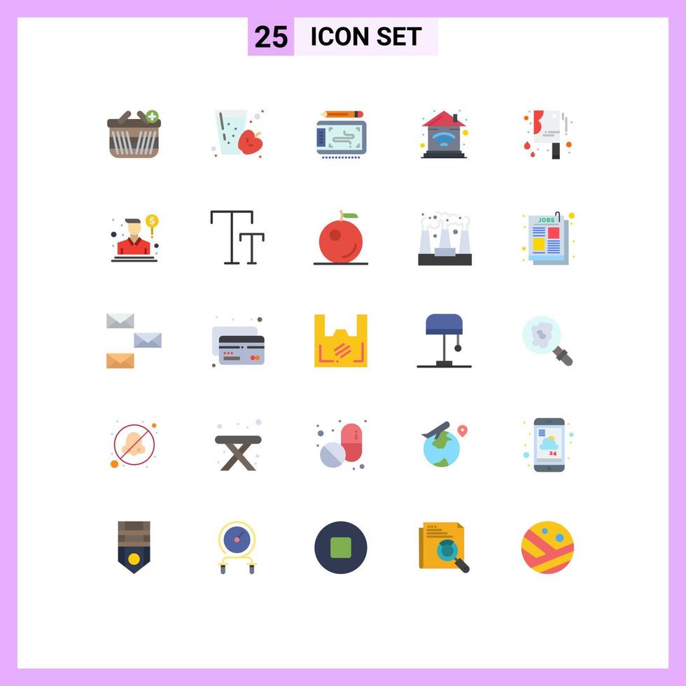 Group of 25 Flat Colors Signs and Symbols for halloween bloody knife wifi art smart home Editable Vector Design Elements