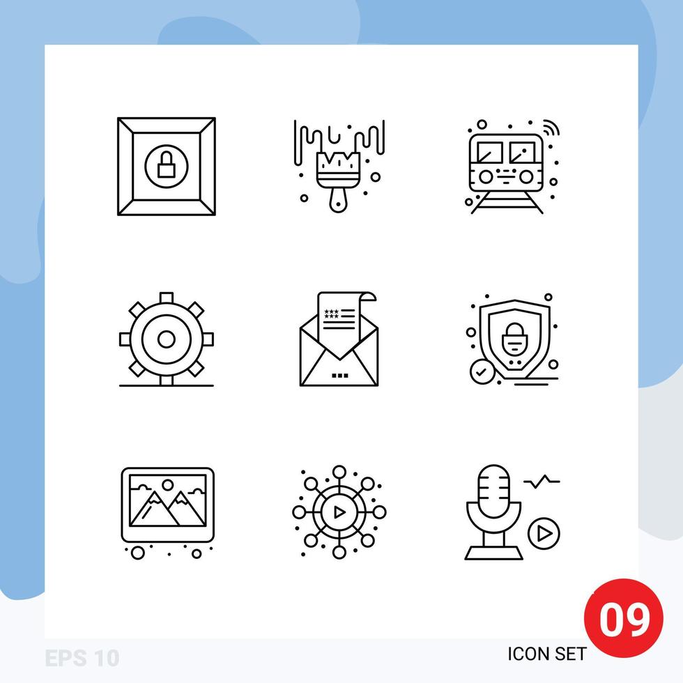 Modern Set of 9 Outlines and symbols such as envelope ui public setting basic Editable Vector Design Elements