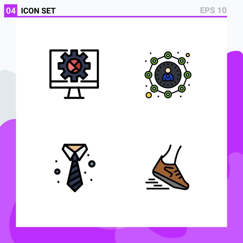 User Interface Pack of 4 Basic Filledline Flat Colors of computer suit setting marketing clothing Editable Vector Design Elements