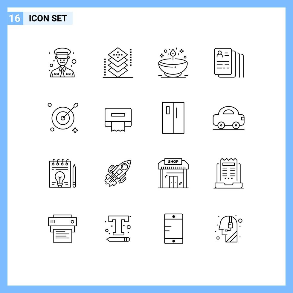 Group of 16 Outlines Signs and Symbols for target job diya find light Editable Vector Design Elements