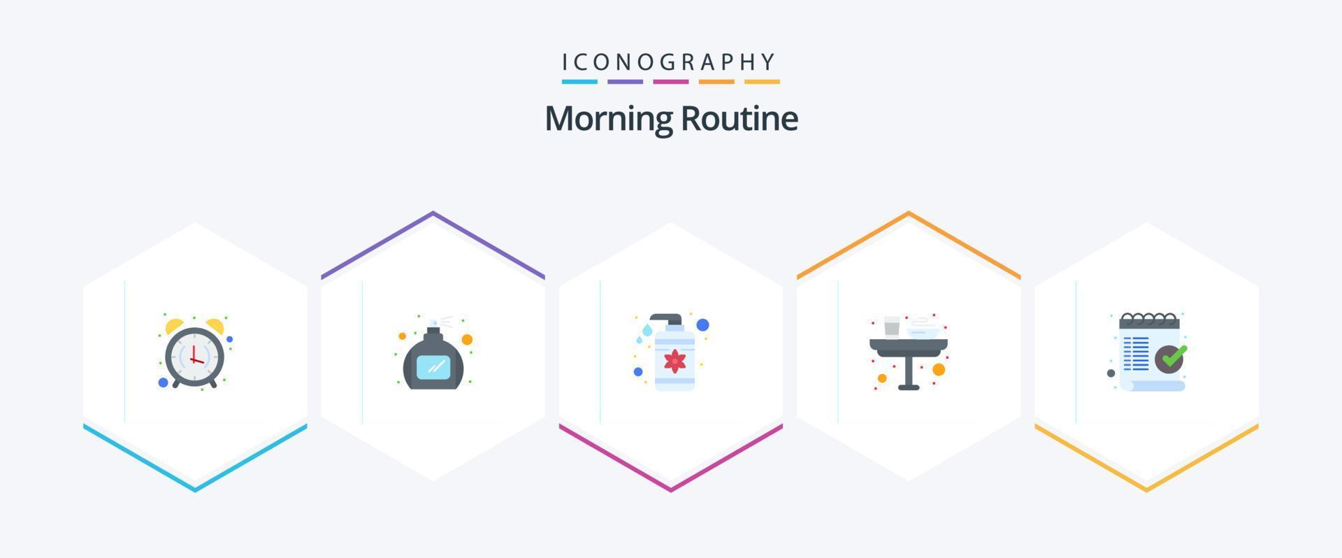 Morning Routine 25 Flat icon pack including check. glass. drop. food. breakfast vector