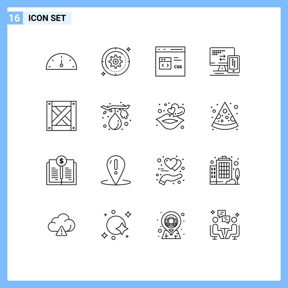16 Universal Outline Signs Symbols of logistic mobile code monitor development Editable Vector Design Elements
