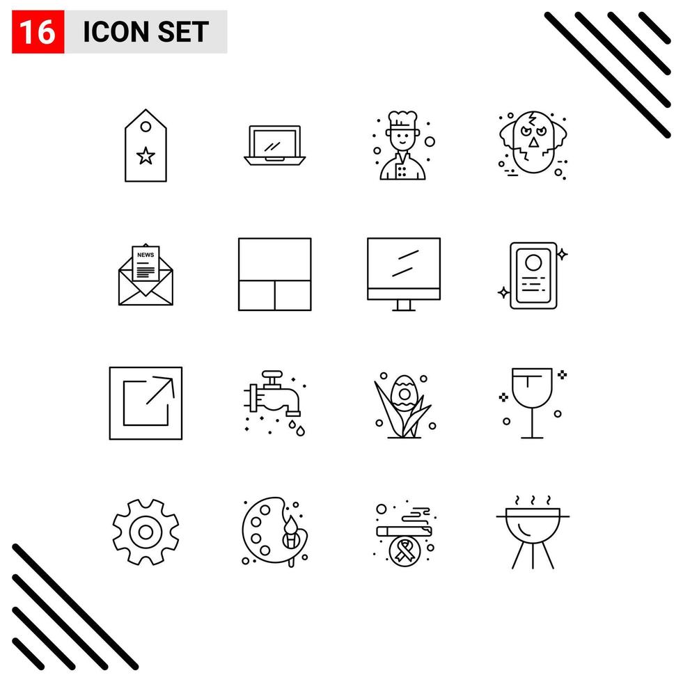 paquete de iconos vectoriales de stock de 16 signos y símbolos de línea para el hardware del hombre lobo elementos de diseño vectorial editables de cocinero de halloween vector