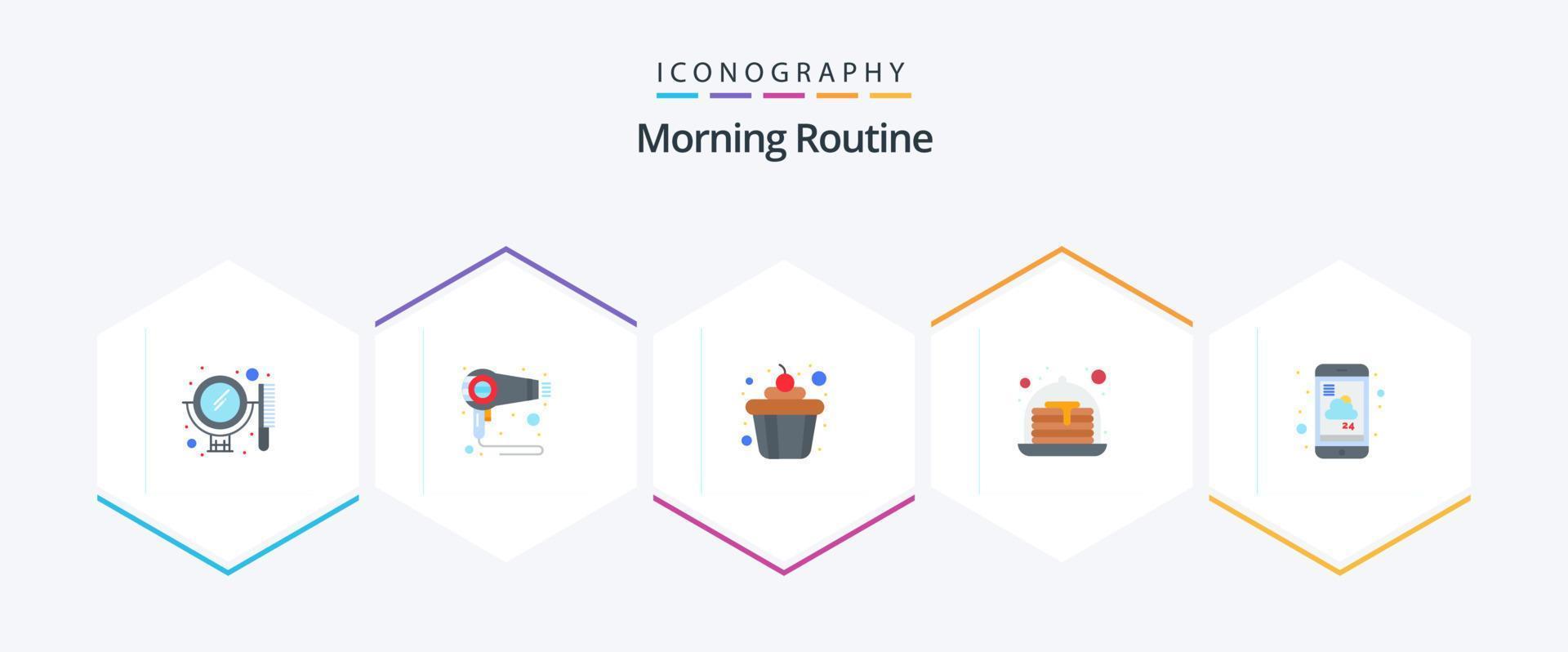 Morning Routine 25 Flat icon pack including service. mobile. cake. forecast. strawberry vector