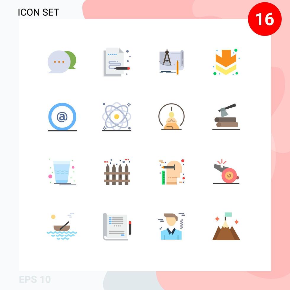 Modern Set of 16 Flat Colors Pictograph of email full architecture down plan Editable Pack of Creative Vector Design Elements