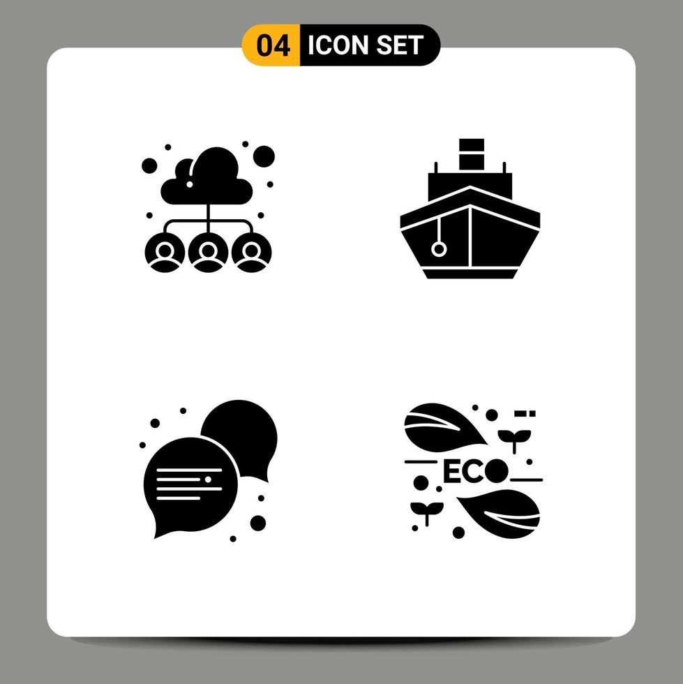4 User Interface Solid Glyph Pack of modern Signs and Symbols of cloud vehicles team ship conversation Editable Vector Design Elements