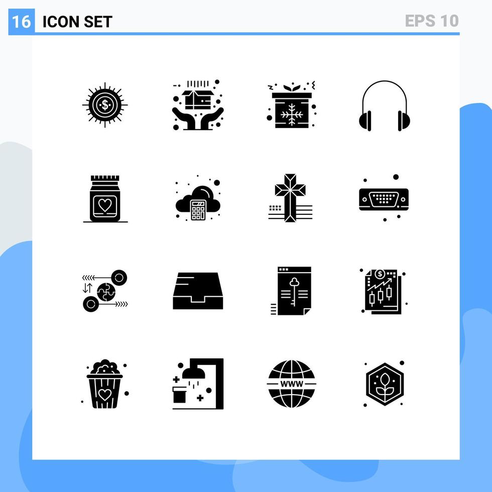 16 Universal Solid Glyphs Set for Web and Mobile Applications music headphones ecommerce audio christmas Editable Vector Design Elements