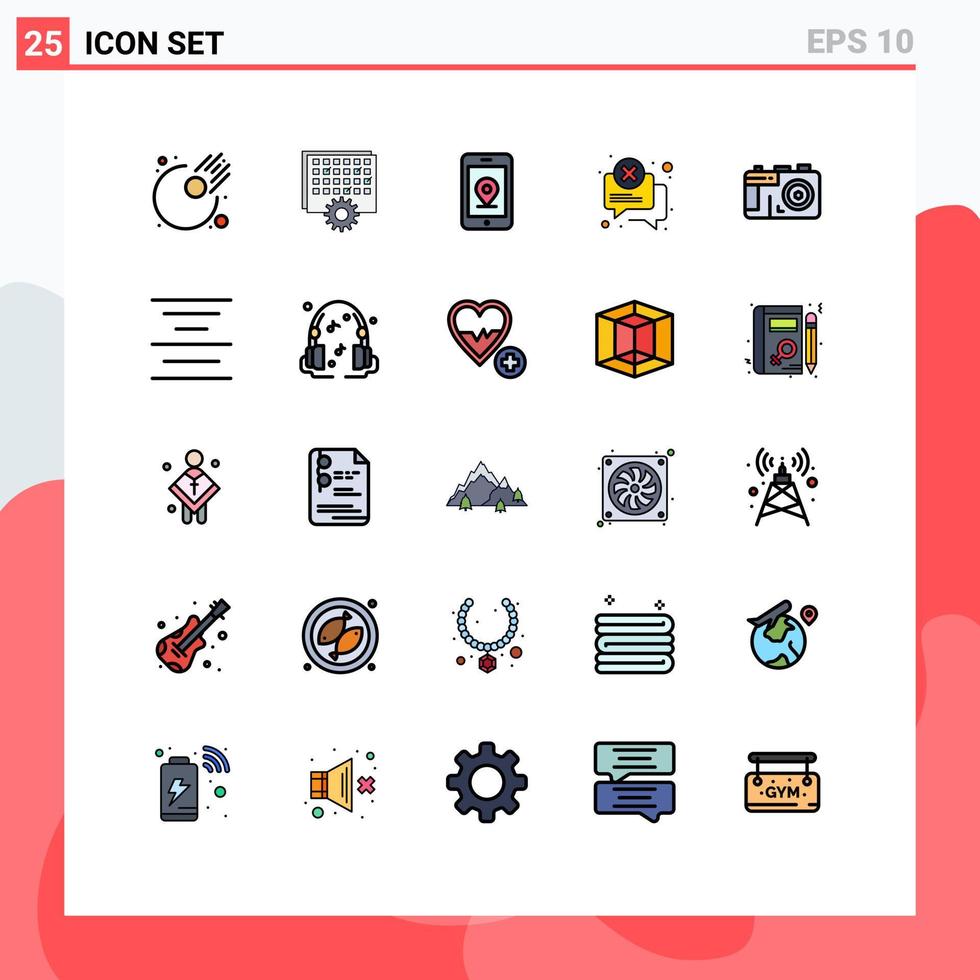 Stock Vector Icon Pack of 25 Line Signs and Symbols for photo camera mobile message chat Editable Vector Design Elements