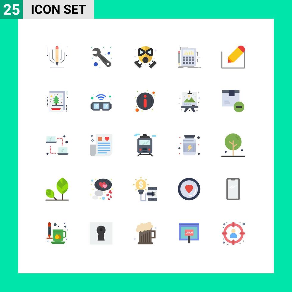 Mobile Interface Flat Color Set of 25 Pictograms of write calculator firefighter calculation audit Editable Vector Design Elements
