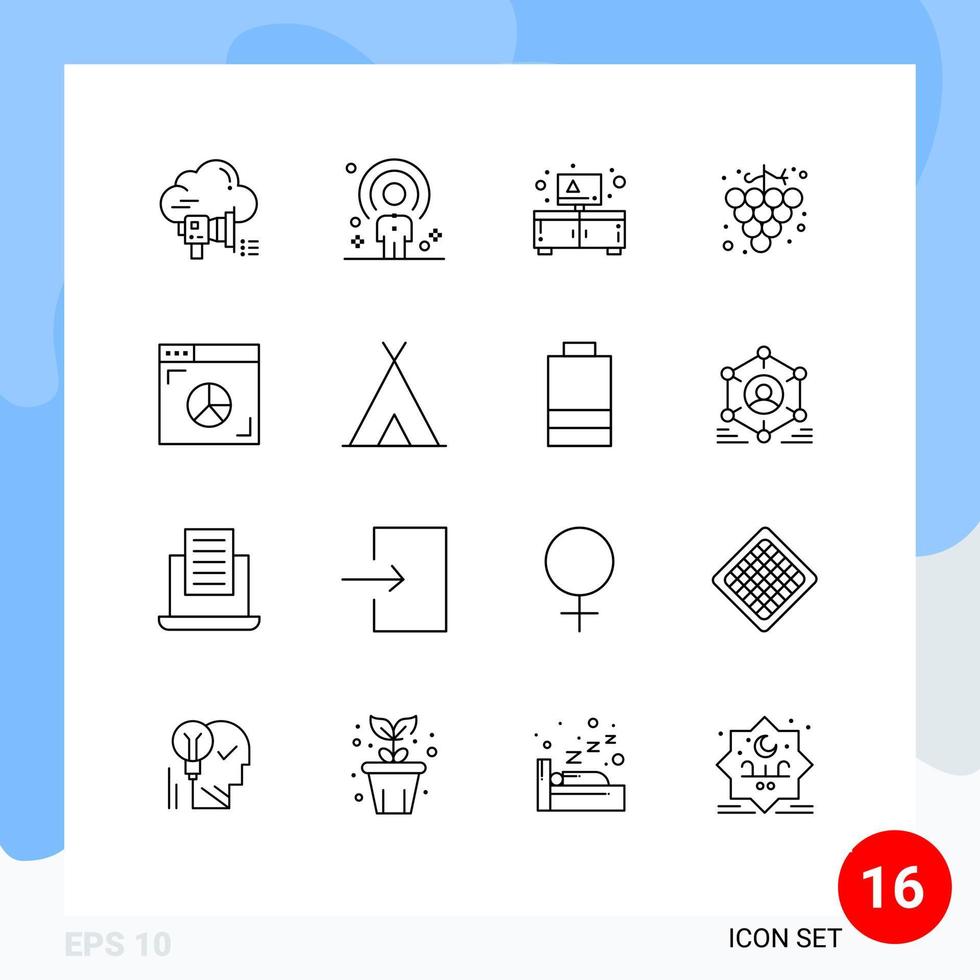 Modern Set of 16 Outlines Pictograph of browser fruit person food stand Editable Vector Design Elements