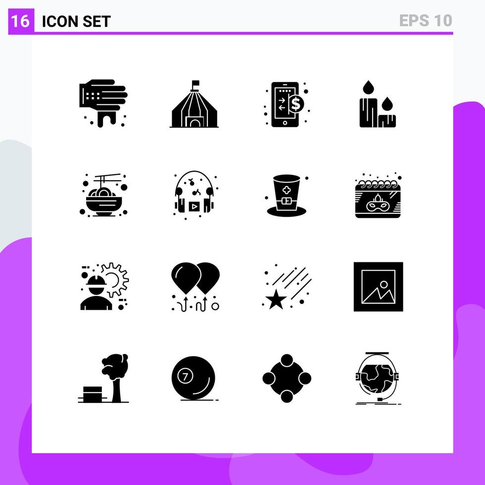 User Interface Pack of 16 Basic Solid Glyphs of noodle chinese finance china easter Editable Vector Design Elements