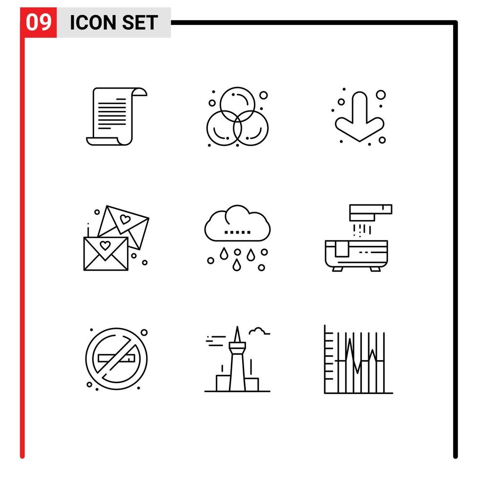 9 Creative Icons Modern Signs and Symbols of rain wedding graphic glasses email Editable Vector Design Elements
