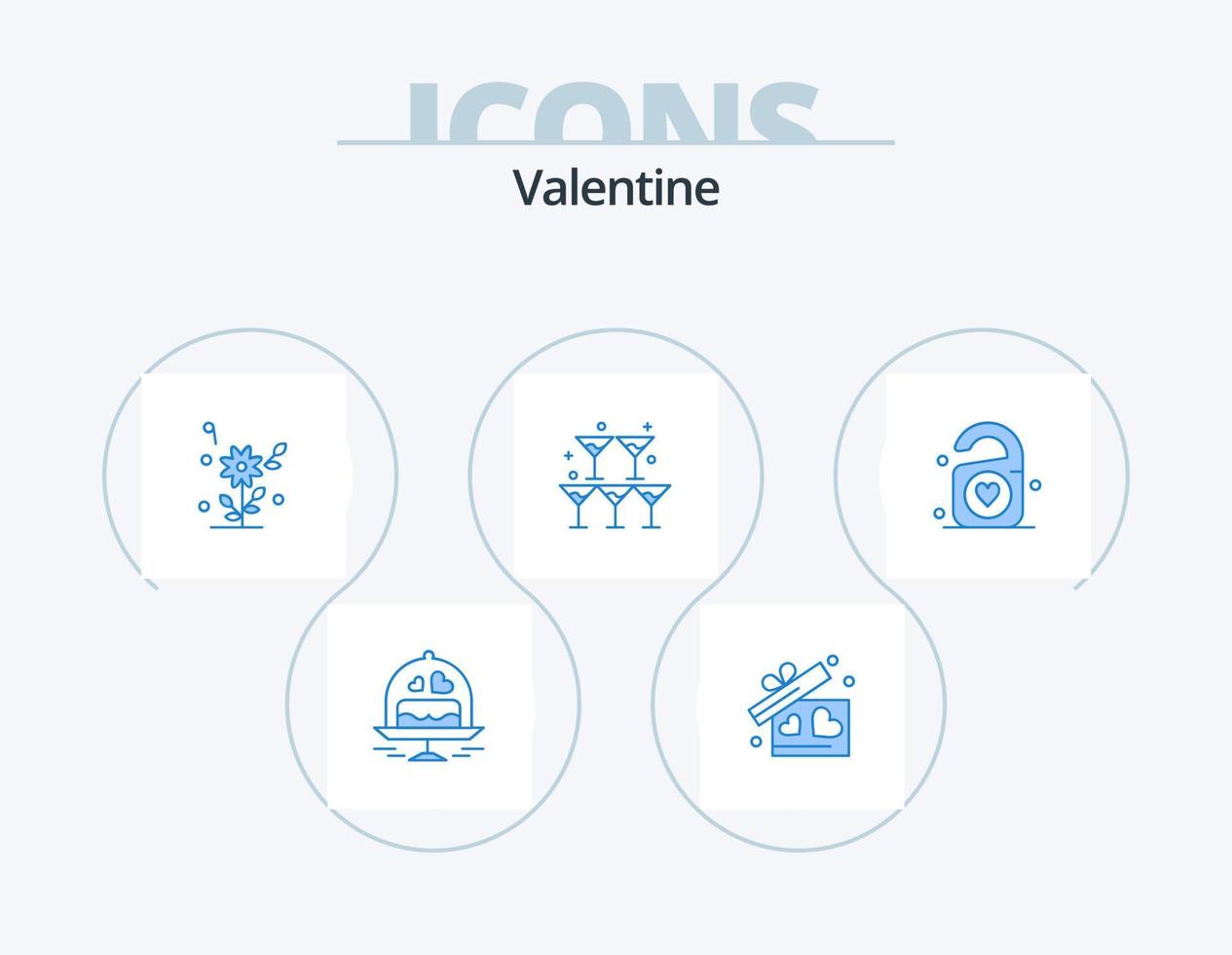 paquete de iconos azul de san valentín 5 diseño de iconos. amar. boda. flor. corazón. vaso vector