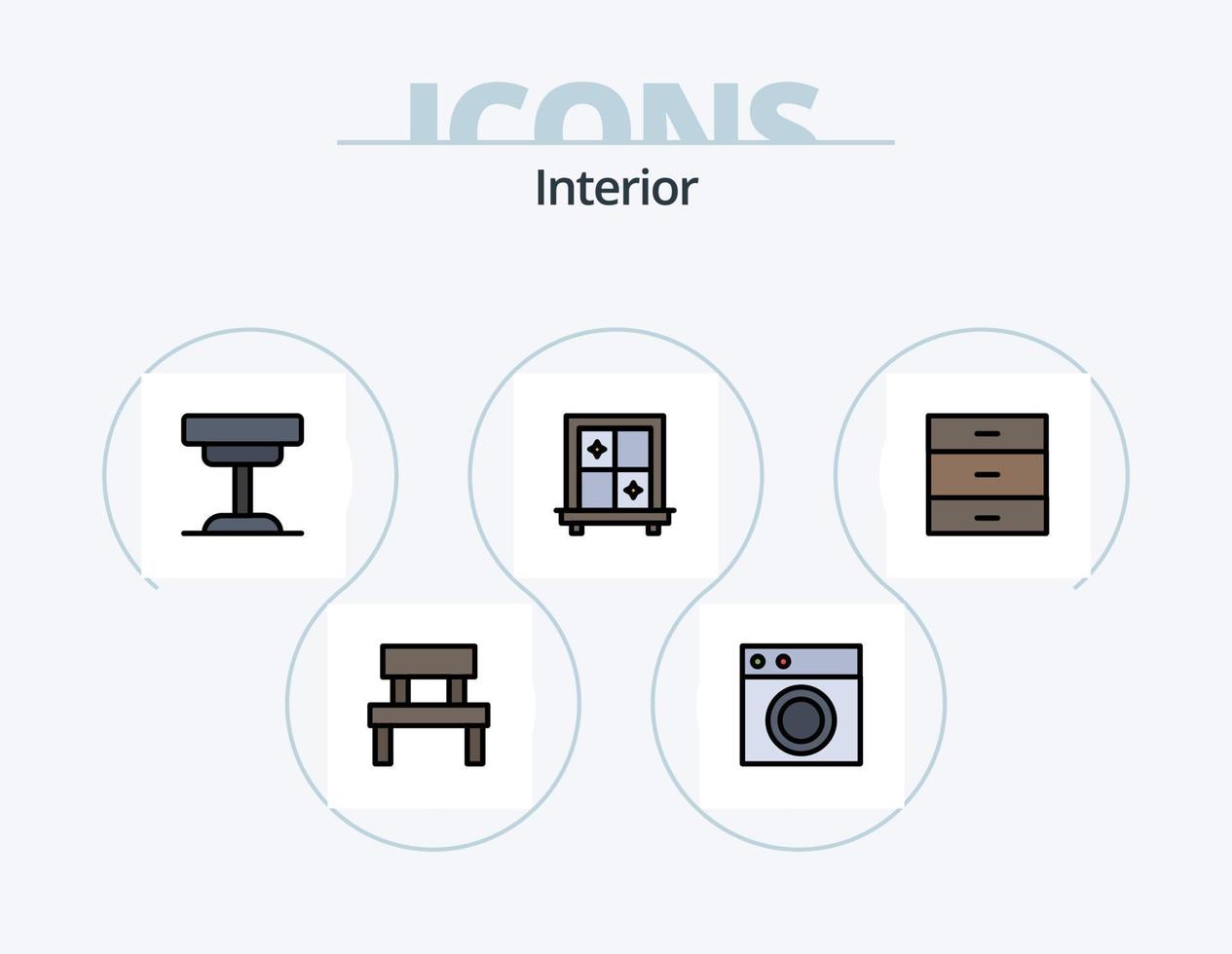 paquete de iconos llenos de línea interior 5 diseño de iconos. . hogar. ventana. decoraciones interior vector