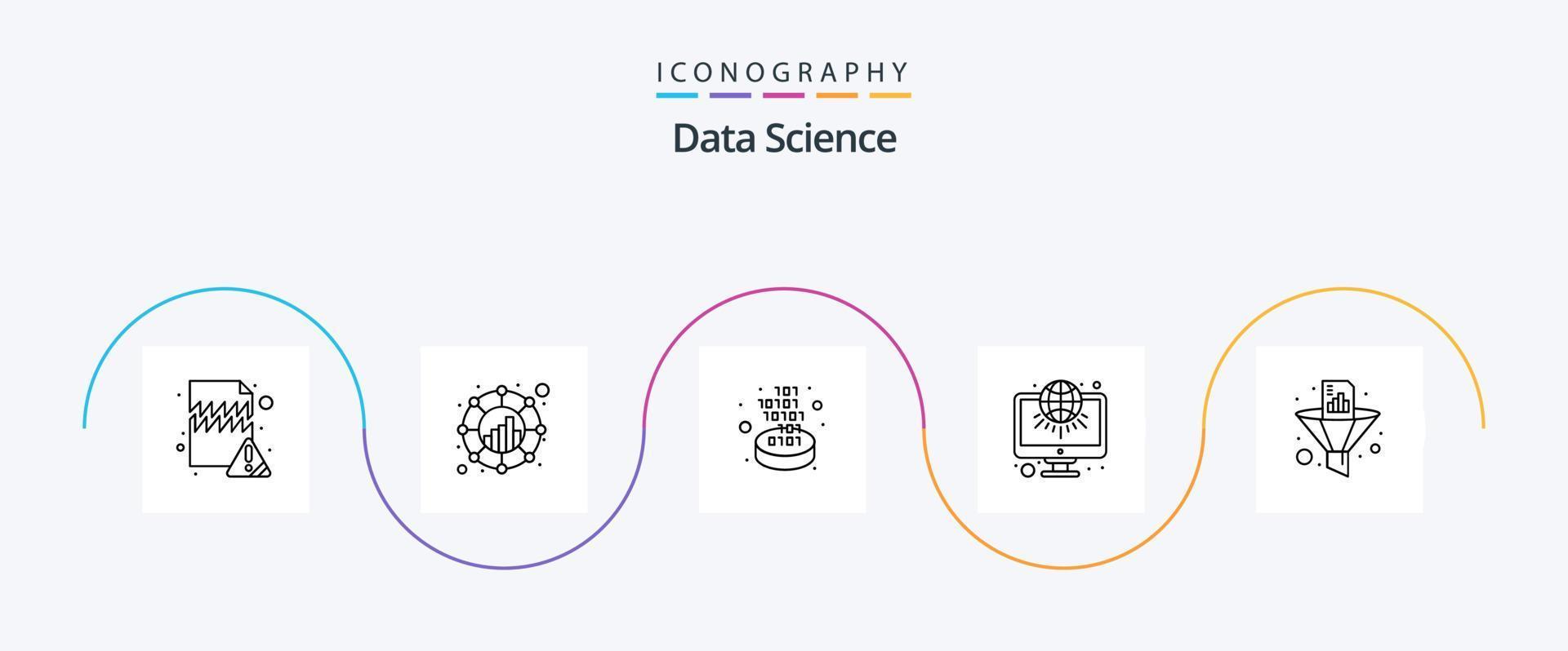 Data Science Line 5 Icon Pack Including analytics. infrastructure. network. global. gate vector