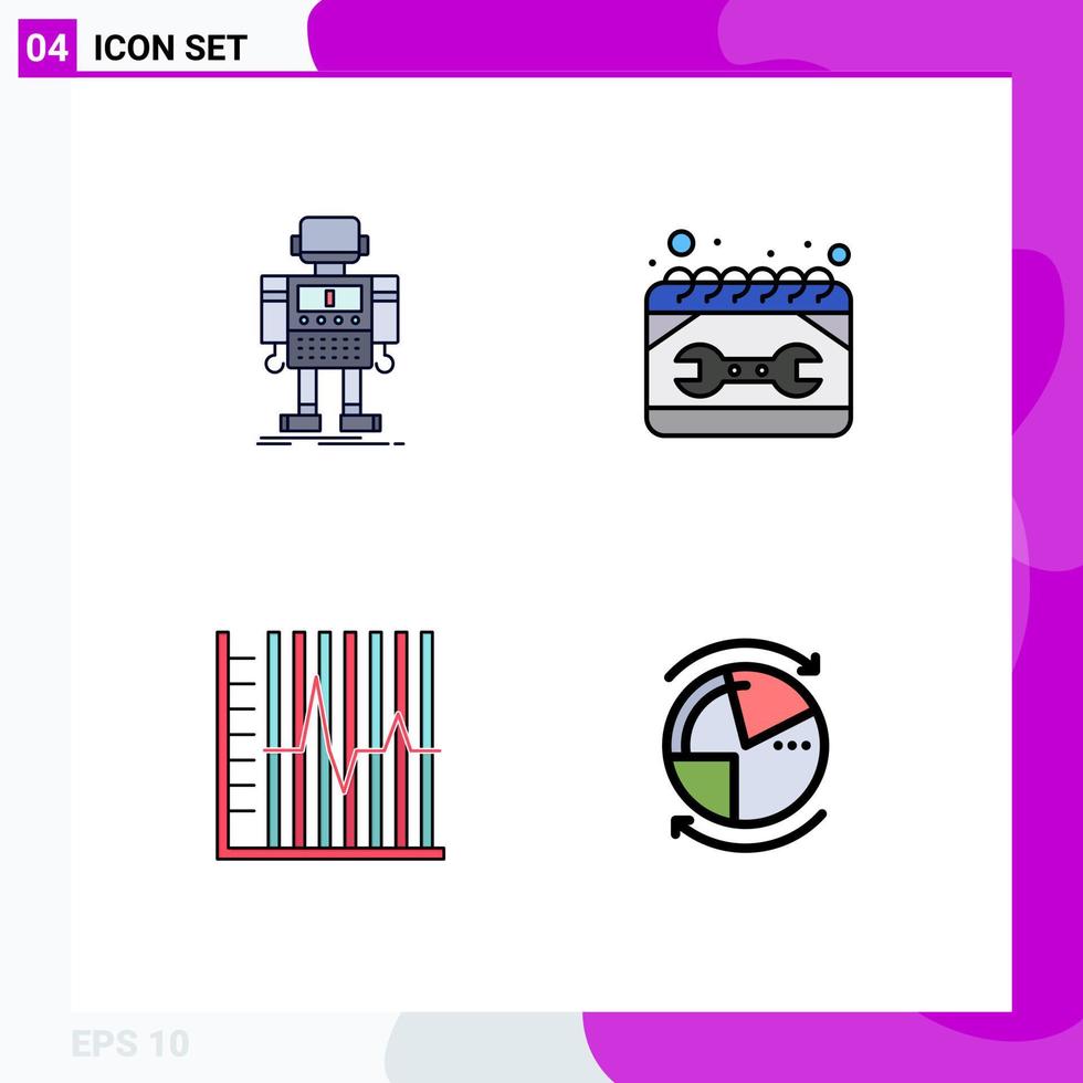 Group of 4 Modern Filledline Flat Colors Set for autonomous spanner robotic construction report Editable Vector Design Elements