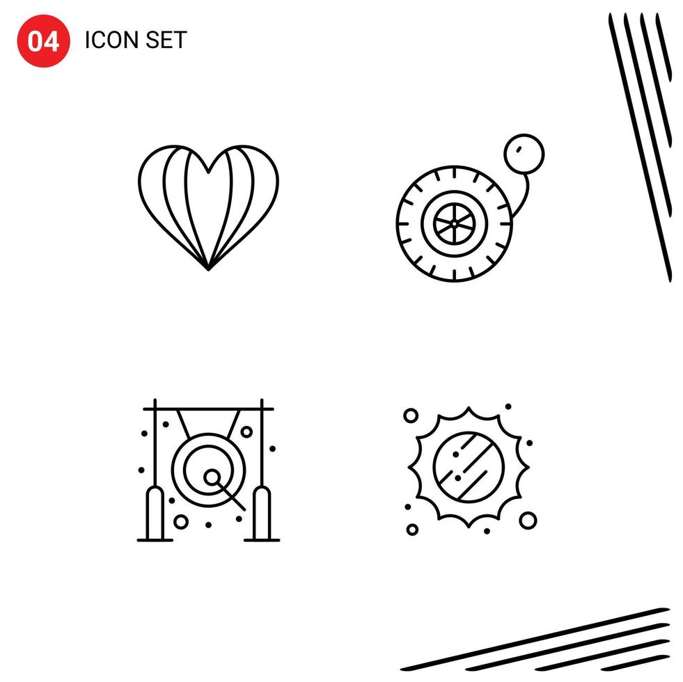 Set of 4 Vector Filledline Flat Colors on Grid for umbrella chinese like wheel metal Editable Vector Design Elements