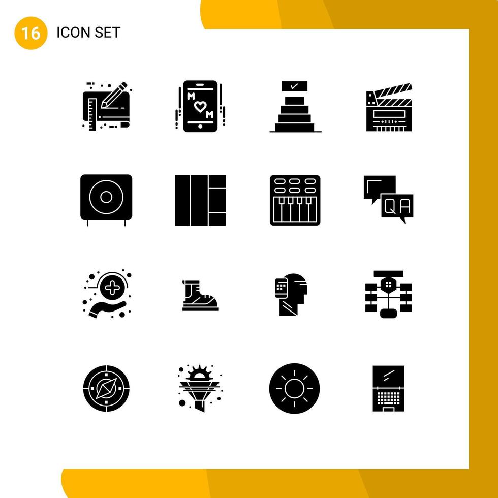 Set of 16 Modern UI Icons Symbols Signs for bass film mother clip movie Editable Vector Design Elements