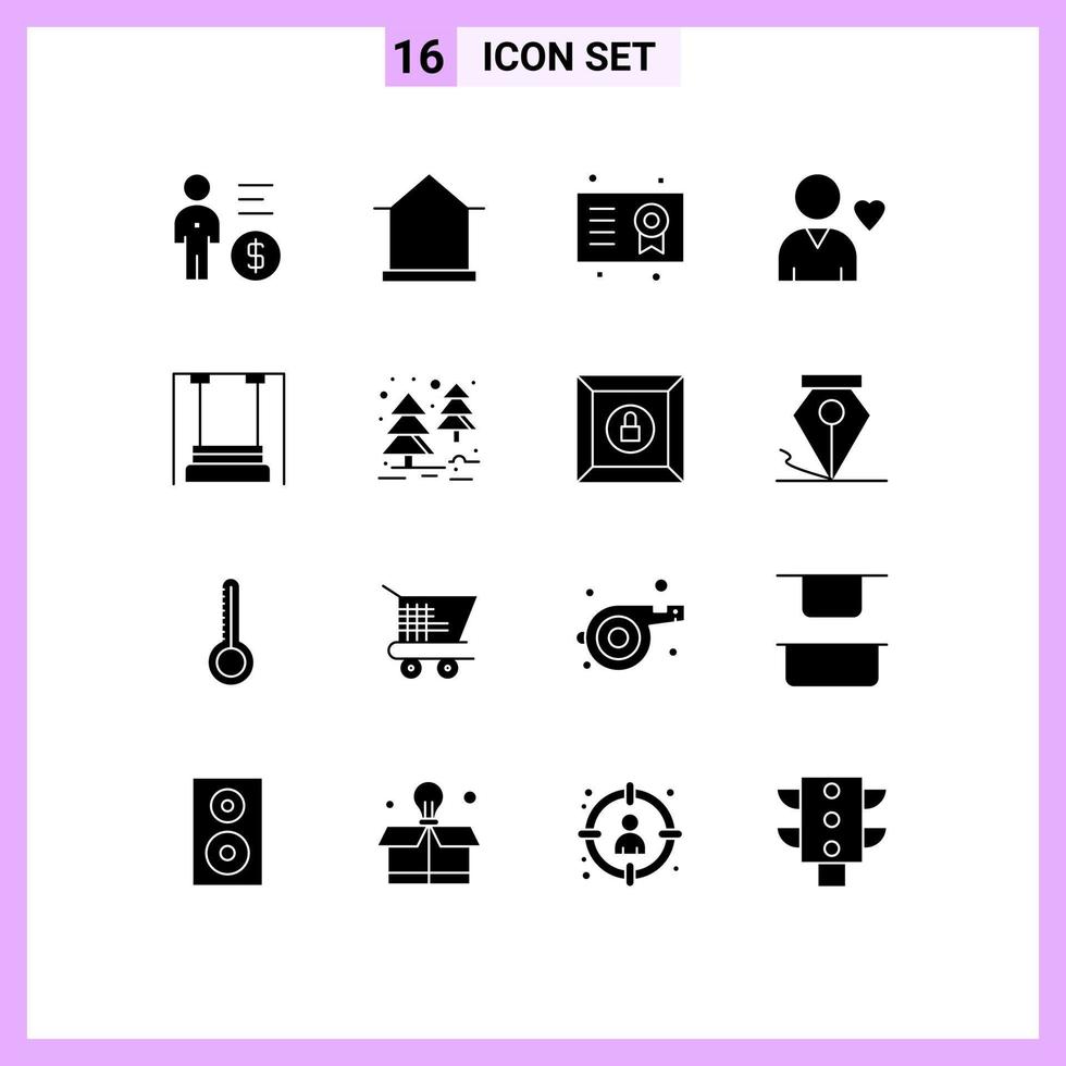 Set of 16 Modern UI Icons Symbols Signs for heart favorite hut diploma certificate Editable Vector Design Elements