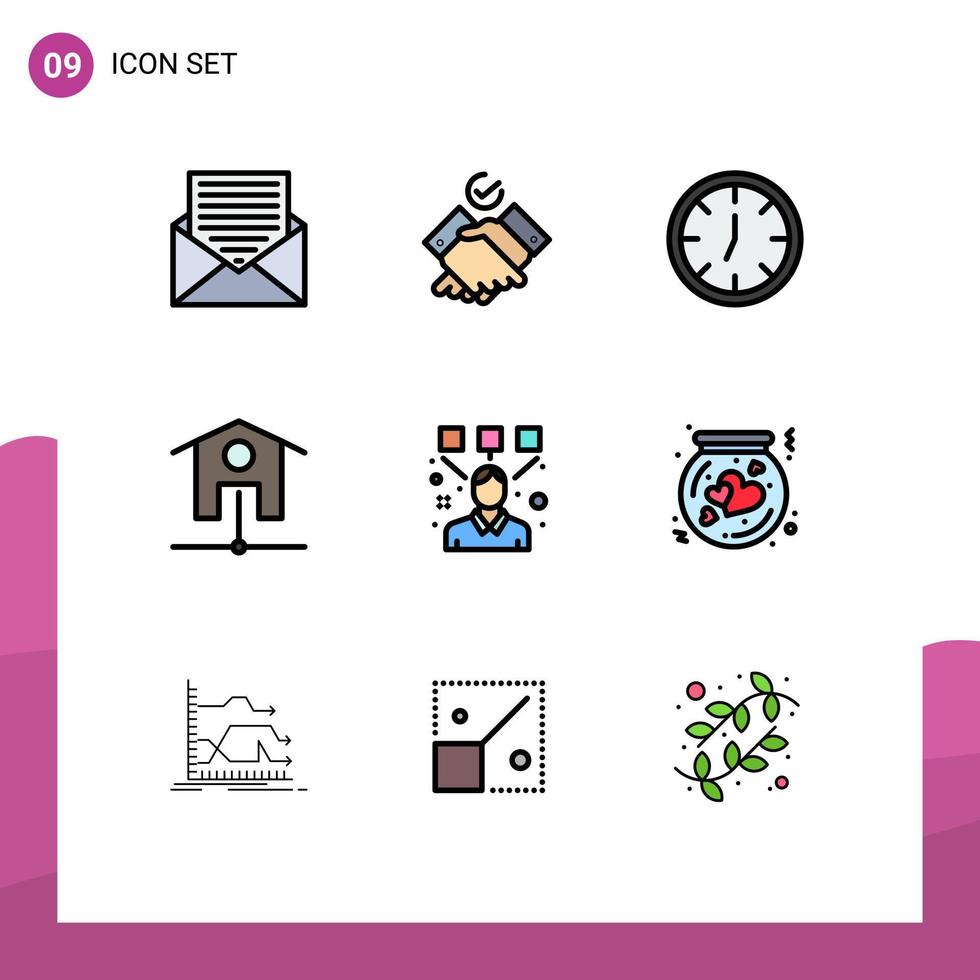 Modern Set of 9 Filledline Flat Colors Pictograph of designer editor clock designing smart house Editable Vector Design Elements