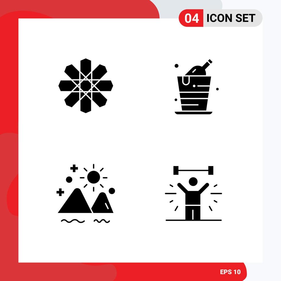 Editable Vector Line Pack of 4 Simple Solid Glyphs of flower mountain geography celebration sea Editable Vector Design Elements