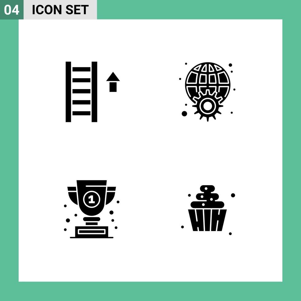 Set of 4 Commercial Solid Glyphs pack for ladder award arrow internet winner Editable Vector Design Elements