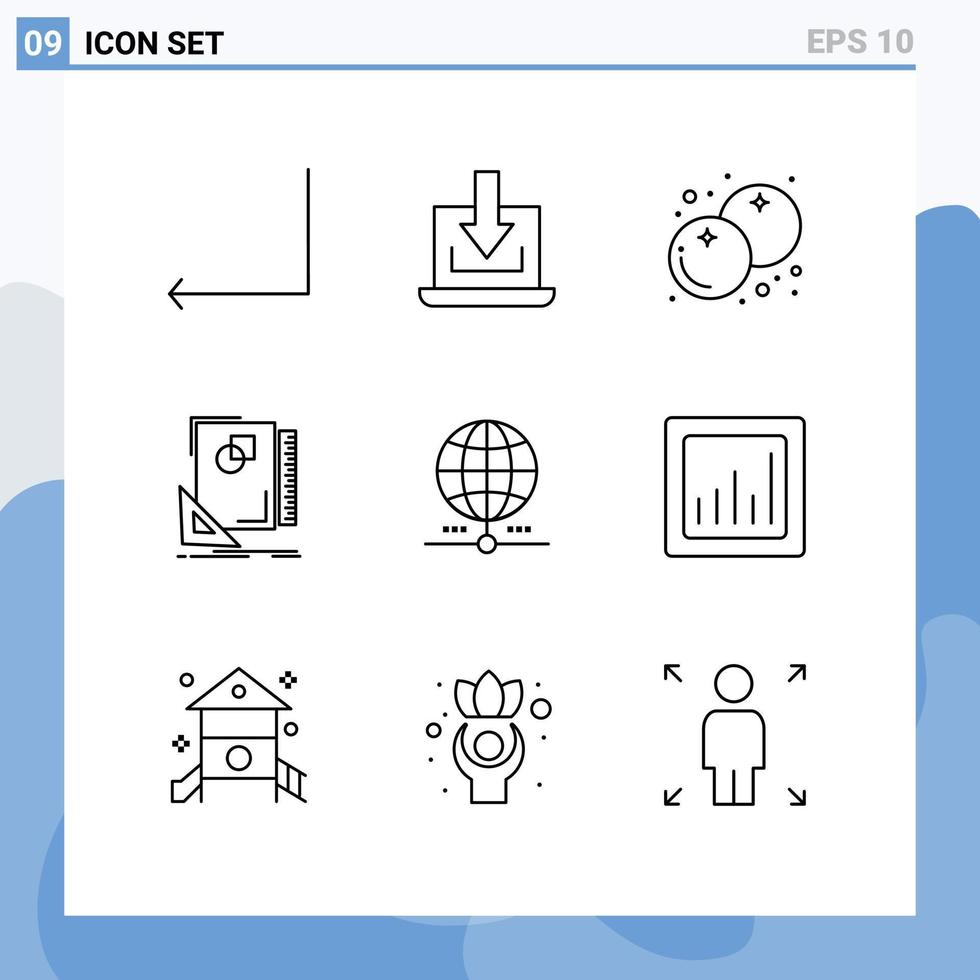 Stock Vector Icon Pack of 9 Line Signs and Symbols for globe sketching cranberry sketch layout Editable Vector Design Elements