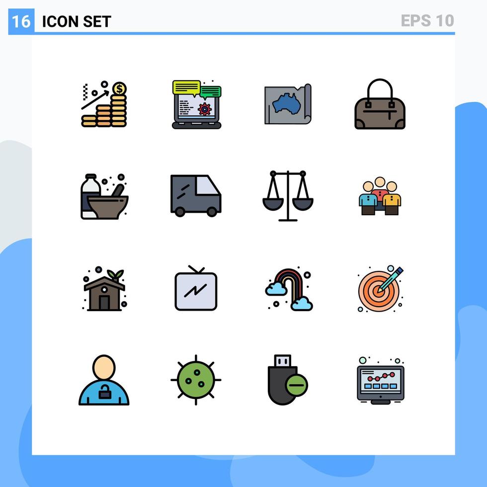 16 Creative Icons Modern Signs and Symbols of bottle fashion australia bag map Editable Creative Vector Design Elements