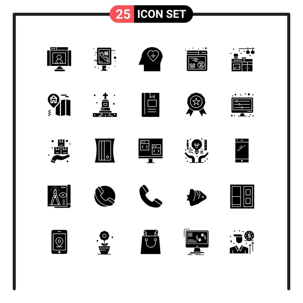 25 Solid Glyph concept for Websites Mobile and Apps living web public shopping discount Editable Vector Design Elements