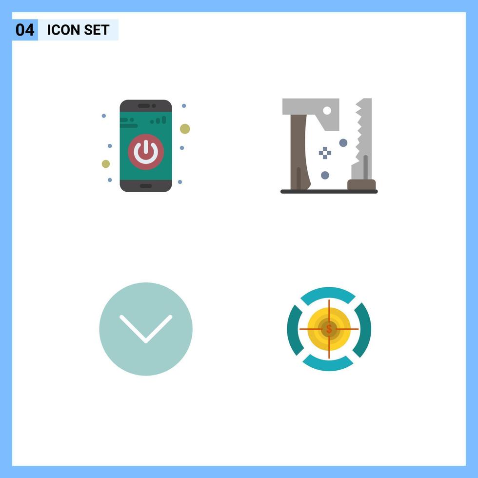Group of 4 Flat Icons Signs and Symbols for app media turn on saw multimedia Editable Vector Design Elements